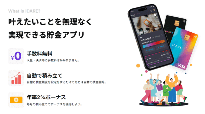 IDARE公式サイトの貯金アプリ紹介画像